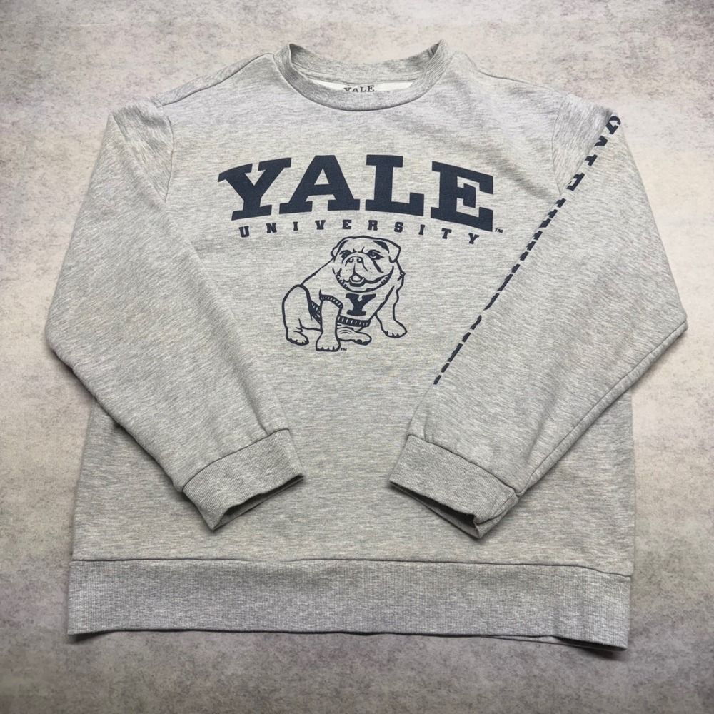 Yale University Bulldog Graphic Crewneck Mens Large Gray Sleeve Print Sweatshirt